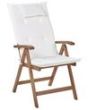 Conjunto 6 cadeiras de jardim em madeira escura de acácia e almofadas branco creme AMANTEA_879799