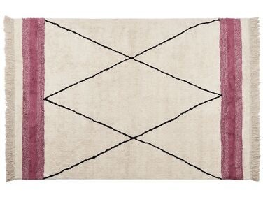 Teppich Baumwolle beige / rosa 160 x 230 cm geometrisches Muster Kurzflor AFSAR