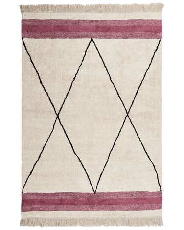 Teppich Baumwolle beige / rosa 160 x 230 cm geometrisches Muster Kurzflor AFSAR