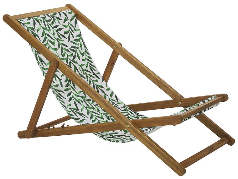 Set of 2 Folding Deck Chairs Light Wood Leaf Pattern ANZIO Beliani.co.uk