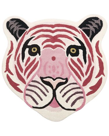 Kinderteppich Wolle rosa 120 x 110 cm Tigermotiv PARKER