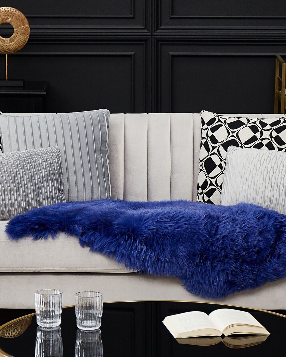 Sheepskin Rug Navy Blue ULURU Beliani.co.uk