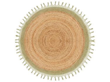 Round Jute Area Rug ⌀ 140 cm Beige and Green MARTS