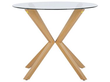 Okrúhly jedálenský stôl so sklenenou doskou ⌀ 90 cm svetlé drevo ALTURA