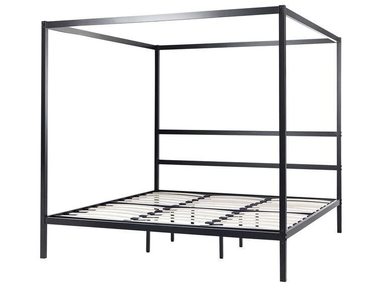 Letto A Baldacchino In Metallo Nero 180x200 Cm - Telaio Robusto Con Doghe, Per Un Look Elegante E Intimo