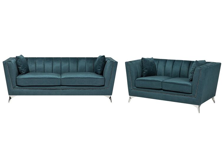 Conjunto de sofás com 5 lugares em veludo azul-verde GAULA_720520
