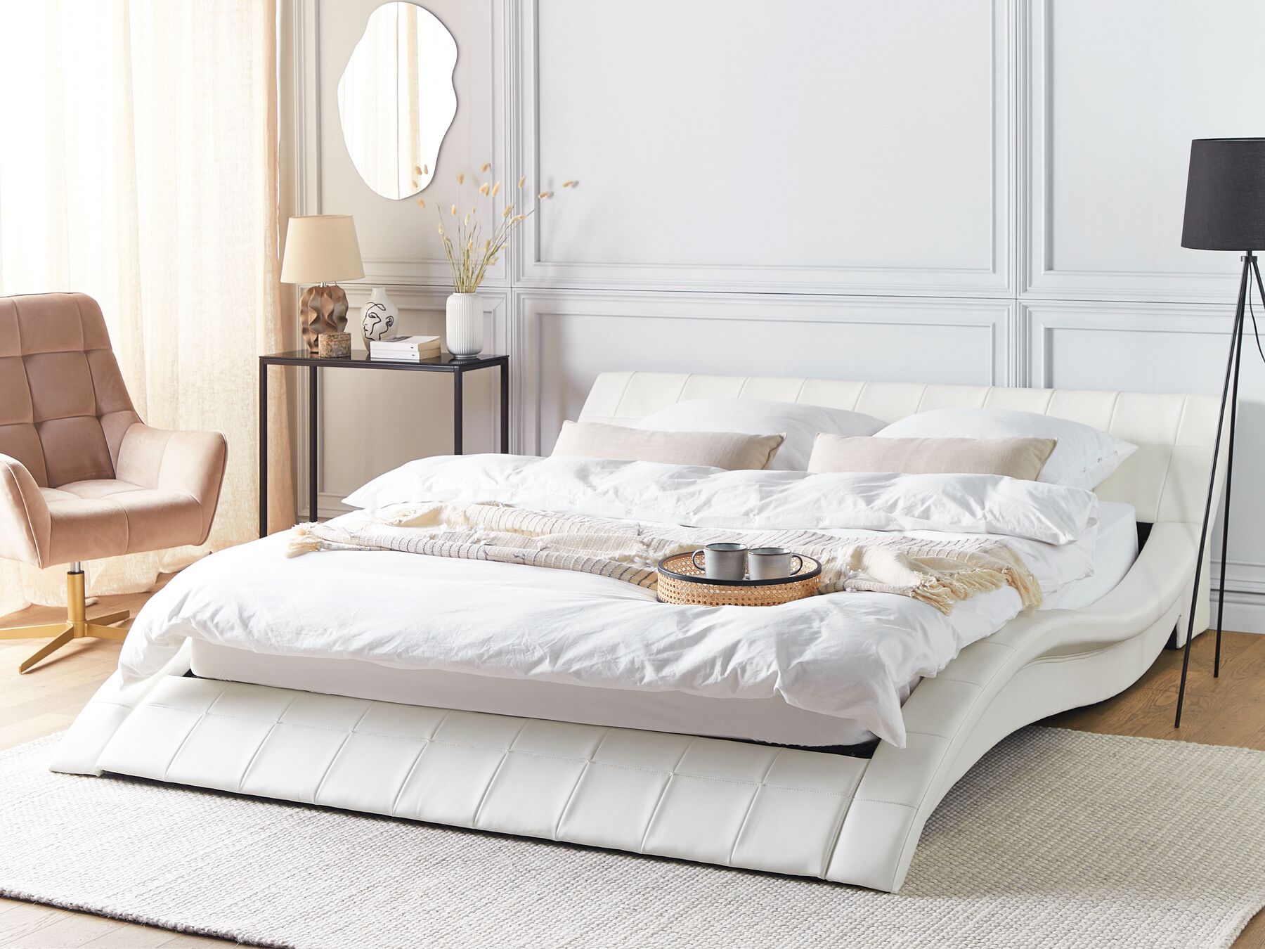 Cama de água em pele genuína branca 180 x 200 cm VICHY Beliani.pt