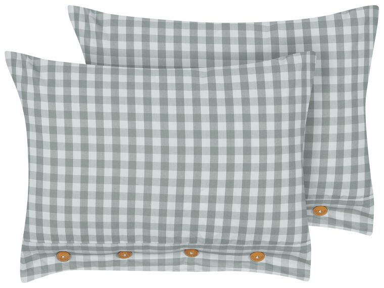 Set of 2 Cushions Chequered Pattern 40 x 60 cm Green and White TALYA_902079