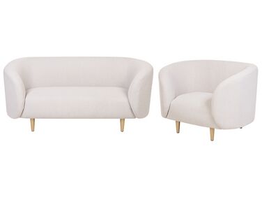 Conjunto de sofás com 3 lugares em tecido creme e dourado LOEN