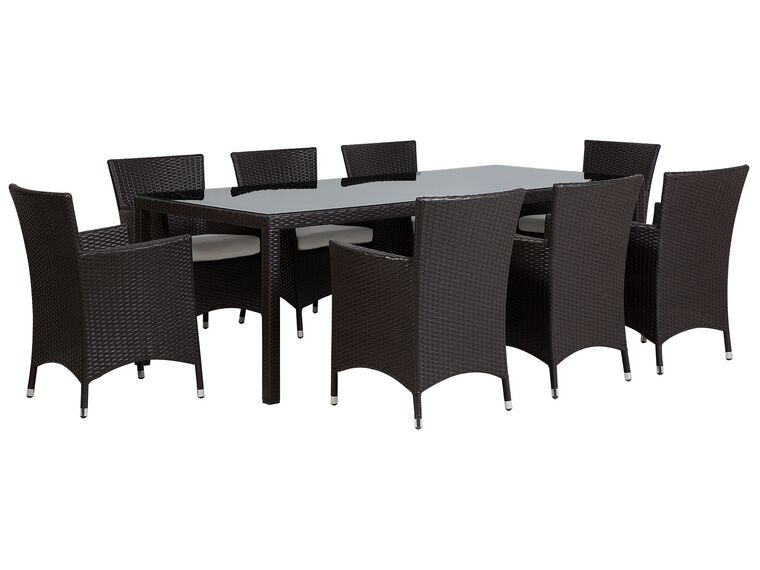 Trädgårdsmöbelset av bord och 8 stolar konstrotting svart ITALY_727456