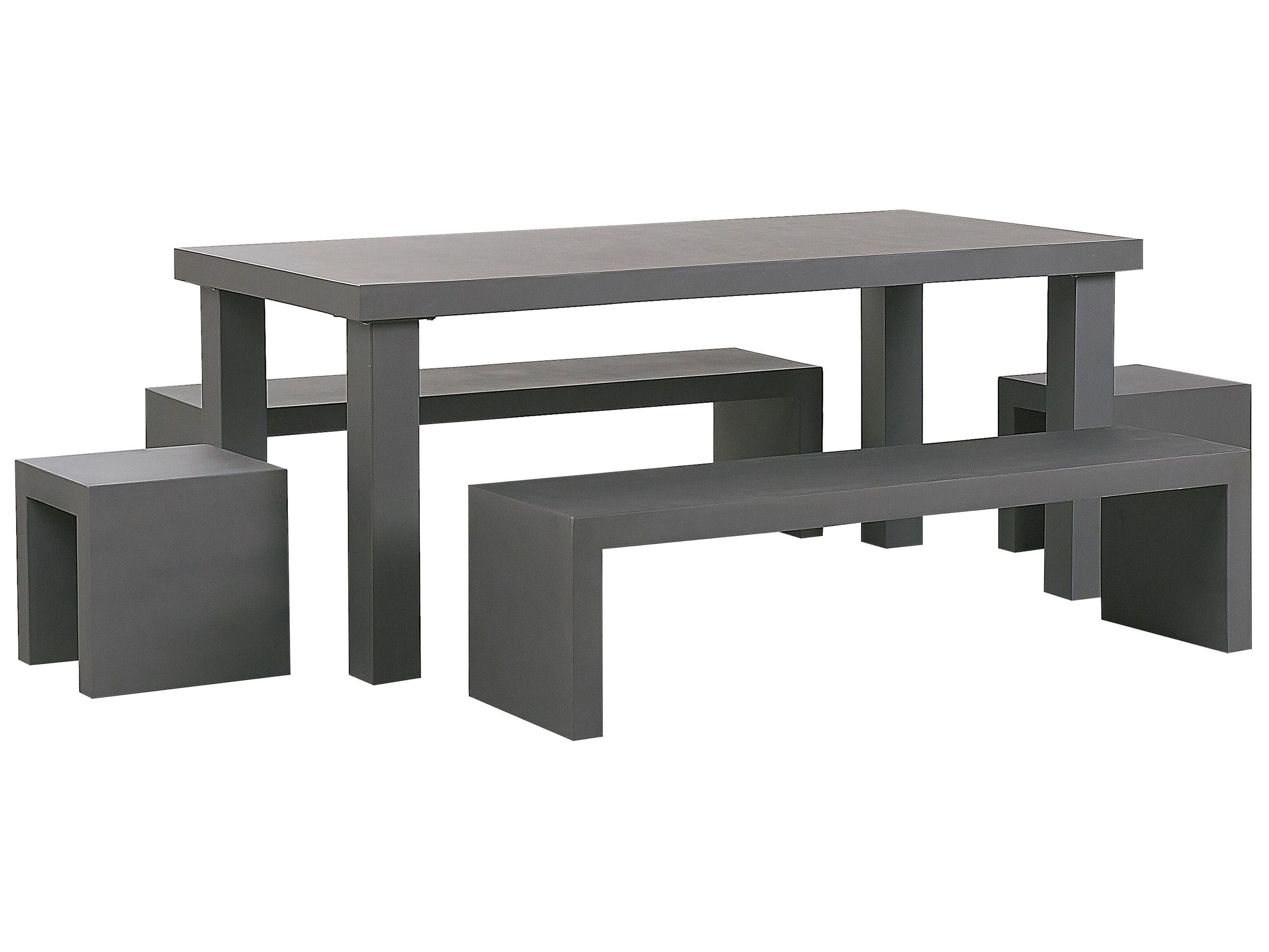 Gartenmobel Set Beton Grau 6 Sitzer 2 Banke U Form 2 Hocker Taranto Beliani Fr Couchtisch Mit 6 Hocker