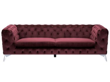 3 Seater Velvet Fabric Sofa Dark Red SOTRA