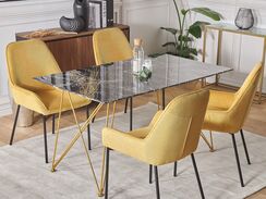 Ruokapöytä marmorikuvio musta/kulta 140 x 80 cm KENTON Ruokapöytä marmorikuvio musta/kulta 140 x 80 cm KENTON