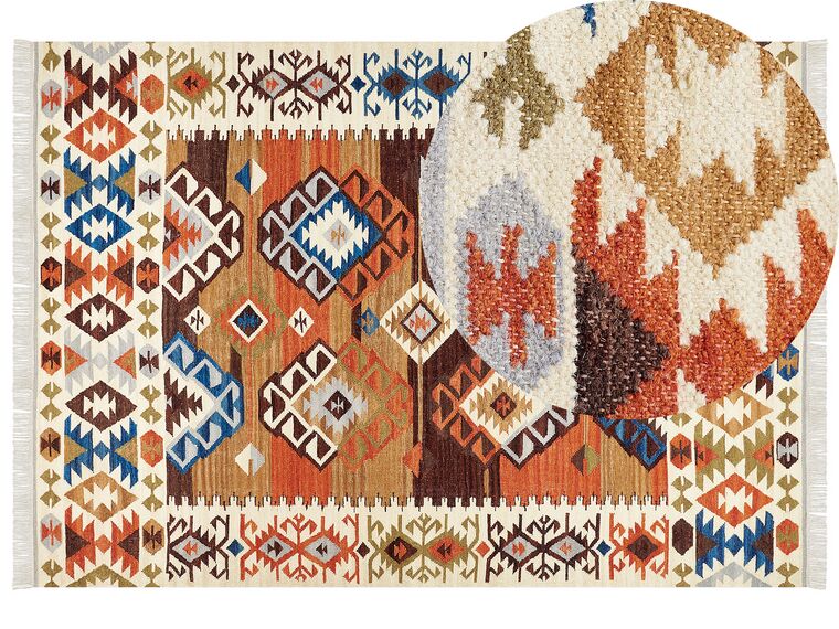 Kelim Teppich Wolle mehrfarbig 200 x 300 cm geometrisches Muster Kurzflor VOSKETAP_859386