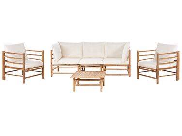 Lounge Sofa Set 4-teilig Bambusholz hellbraun 5-Sitzer modular Auflagen cremeweiss CERRETO