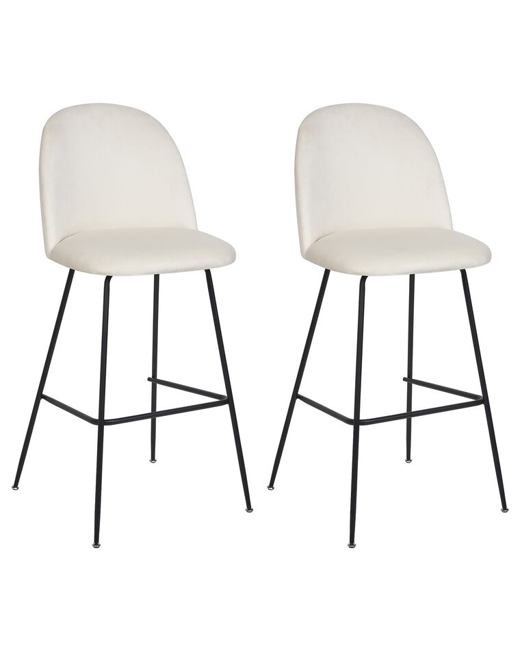 Conjunto de 2 cadeiras de bar em veludo branco-creme ARCOLA_902374