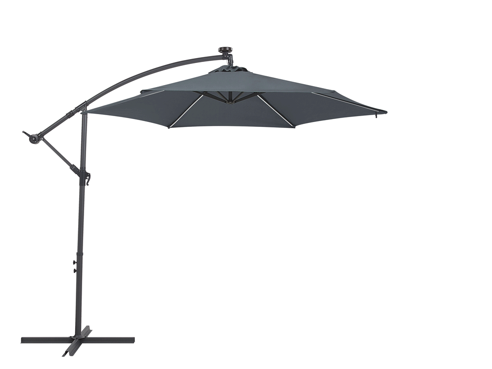 Sonnenschirm LED Solar Beleuchtung ⌀ 285 cm graphitgrau CORVAL Beliani.es
