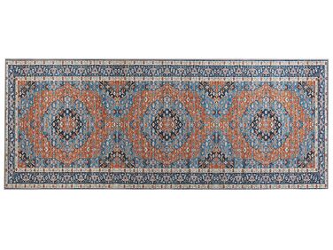 Teppich blau / orange 80 x 200 cm orientalisches Muster Kurzflor MIDALAM