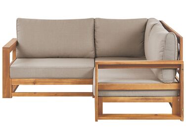 Sofa ogrodowa z-certyfikowanego-drewna-akacjowego 2-osobowa narożna jasna TIMOR II