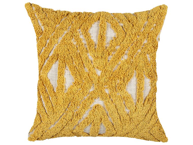 Coussin en coton jaune à motif géométrique touffeté 45 x 45 cm ALCEA_835092