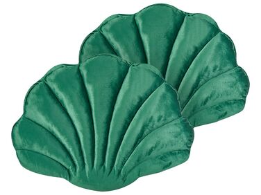 Set of 2 Velvet Seashell Cushions 47 x 35 cm Green CONSOLIDA