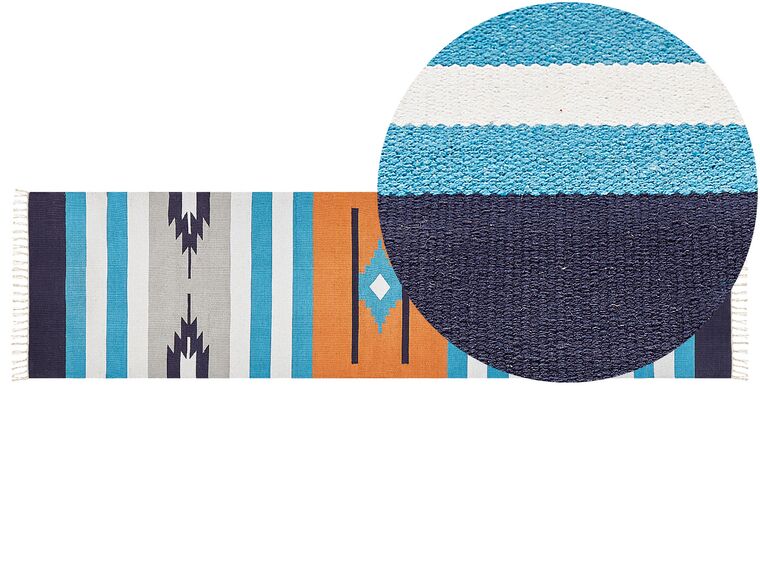 Kelim Teppich Baumwolle mehrfarbig 80 x 300 cm geometrisches Muster Kurzflor NORATUS_869452