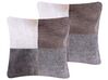 Set of 2 Leather Cushions Patchwork Pattern 45 x 45 cm Grey NELLAD_826994