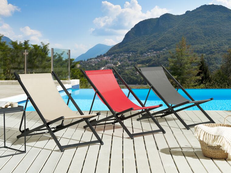 Folding Deck Chair Red and Black LOCRI II_857231