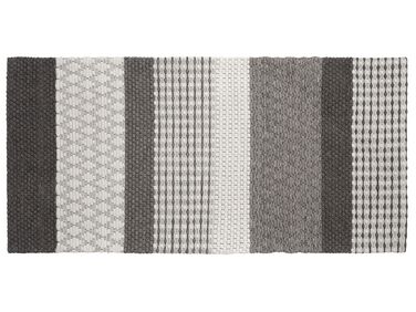 Teppich Wolle grau 80 x 150 cm Streifenmuster Kurzflor AKKAYA