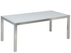 Puutarhapöytä lasitasolla valkoinen 180 x 90 cm GROSSETO Puutarhapöytä lasitasolla valkoinen 180 x 90 cm GROSSETO