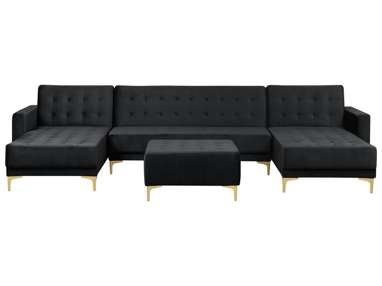 5 Seater U-Shaped Modular Velvet Sofa with Ottoman Black ABERDEEN_857175