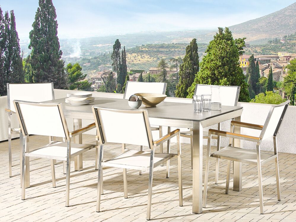 Gartenmobel Set Betonoptik 180 Cm 6 Sitzer Textilbespannung Weiss Grosseto Beliani At Gartenmöbel Set Weiß