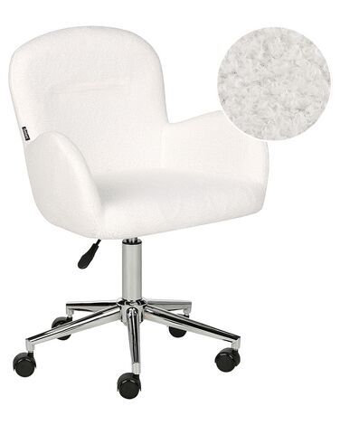 Chaise de bureau en tissu bouclé blanc PRIDDY