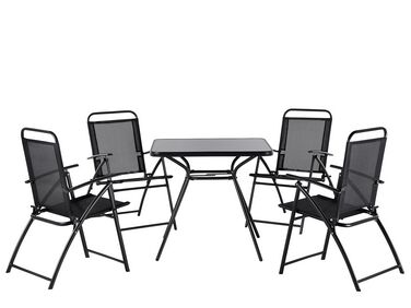 4 Seater Metal Garden Dining Set Black LIVO