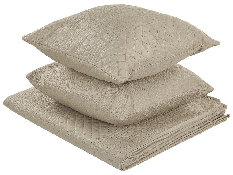 Komplet narzuta na łóżko z poduszkami tłoczona 160 x 220 cm szarobeżowy SHUSH_821991
