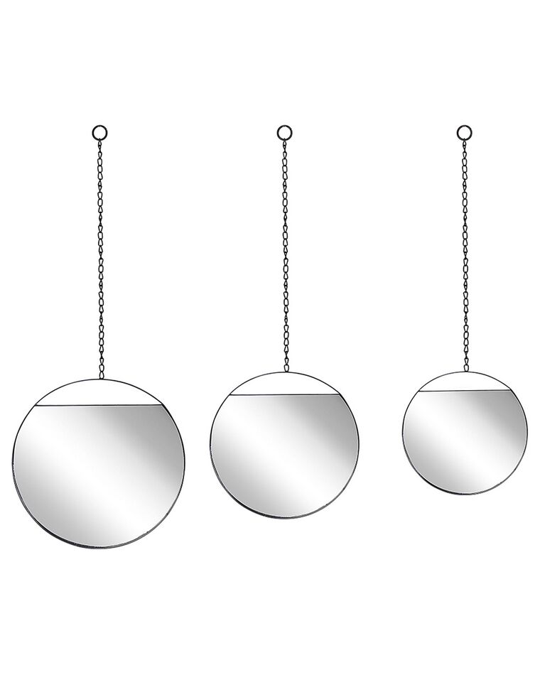 Set of 3 Round Metal Wall Mirrors with Chains ø 24 ø 29 ø 33 cm Black ODOS_807582