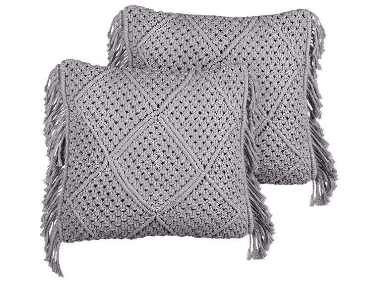 Set of 2 Cotton Macrame Cushions with Tassels 45 x 45 cm Grey BESHAM_904601
