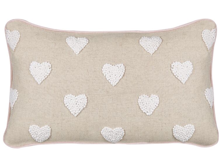 Almofada decorativa padrão de corações em algodão creme 30 x 50 cm GAZANIA_893228