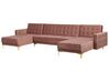 Sofá-cama em forma de U de 5 lugares em veludo rosa ABERDEEN_735985