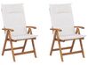 Set of 2 Acacia Wood Garden Folding Chairs with Off-White Cushions JAVA_788327