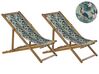 Set of 2 Acacia Folding Deck Chairs and 2 Replacement Fabrics Light Wood with Off-White / Pelican Pattern ANZIO_819684