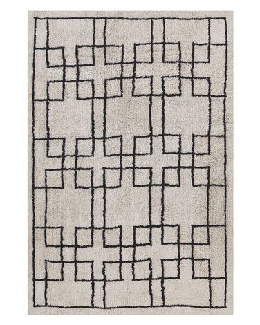 Teppich Baumwolle beige 140 x 200 cm geometrisches Muster Kurzflor TURHAL