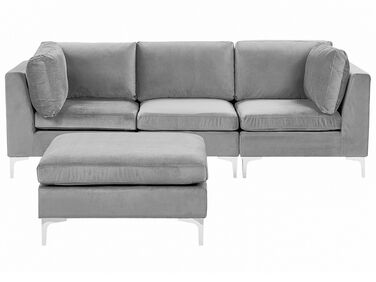 3 Seater Modular Velvet Sofa with Ottoman Grey EVJA