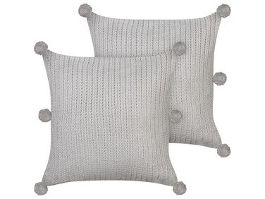 Set of 2 Cotton Knitted Cushions 45 x 45 cm Grey OCOTEA