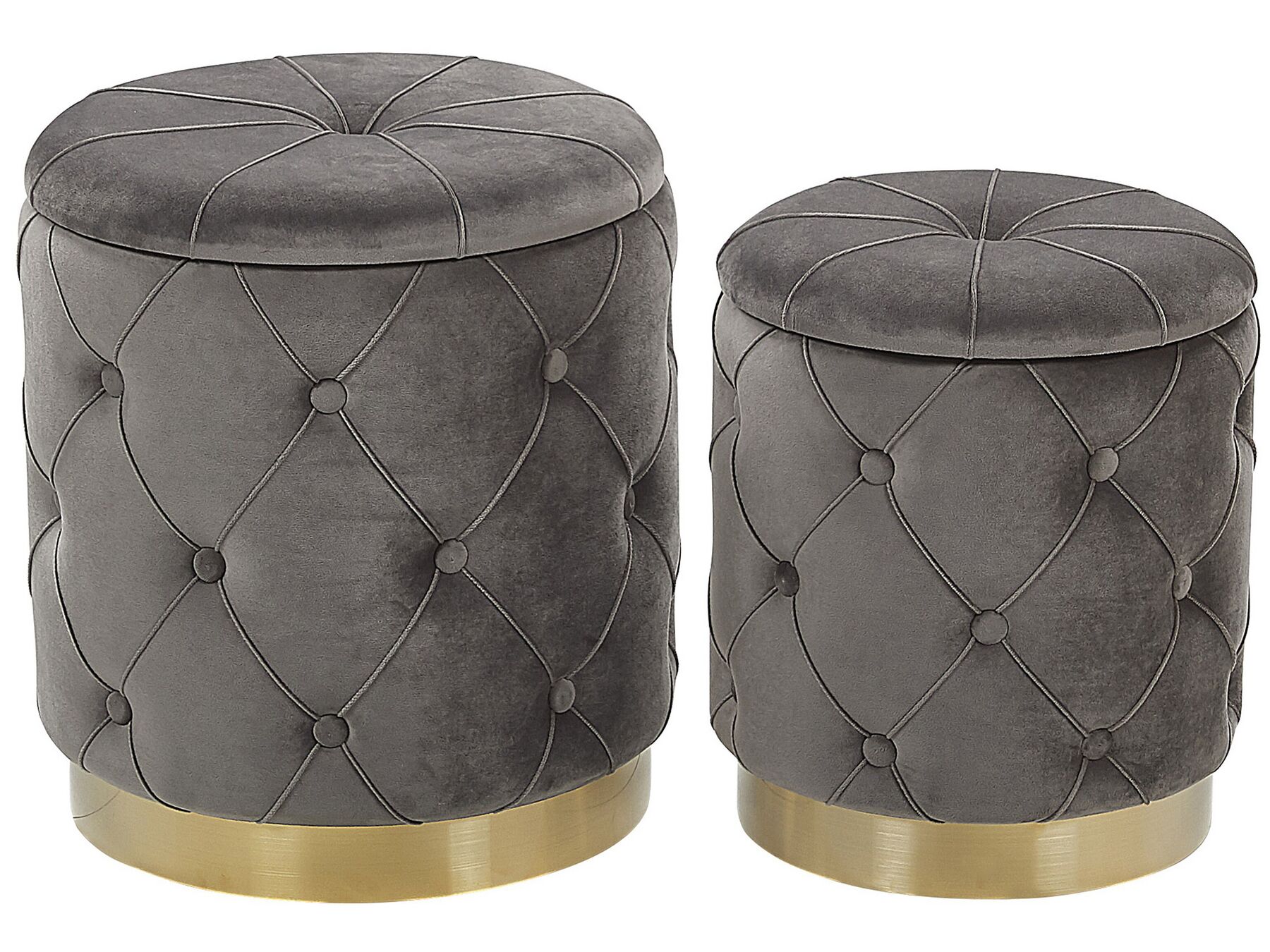 Pouf Samtstoff mit Stauraum grau 2er Set PUEBLO | Beliani.at