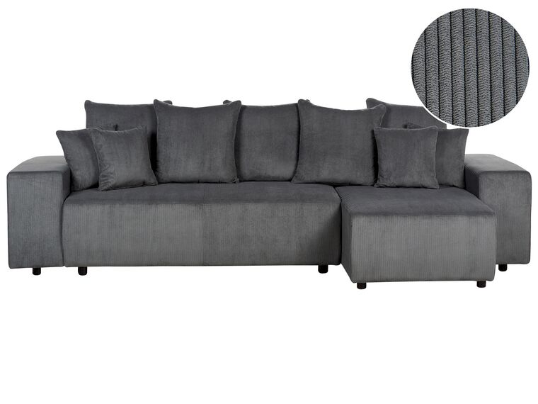 Canapé-lit d'angle à gauche avec rangement en velours côtelé gris foncé LUSPA_898708