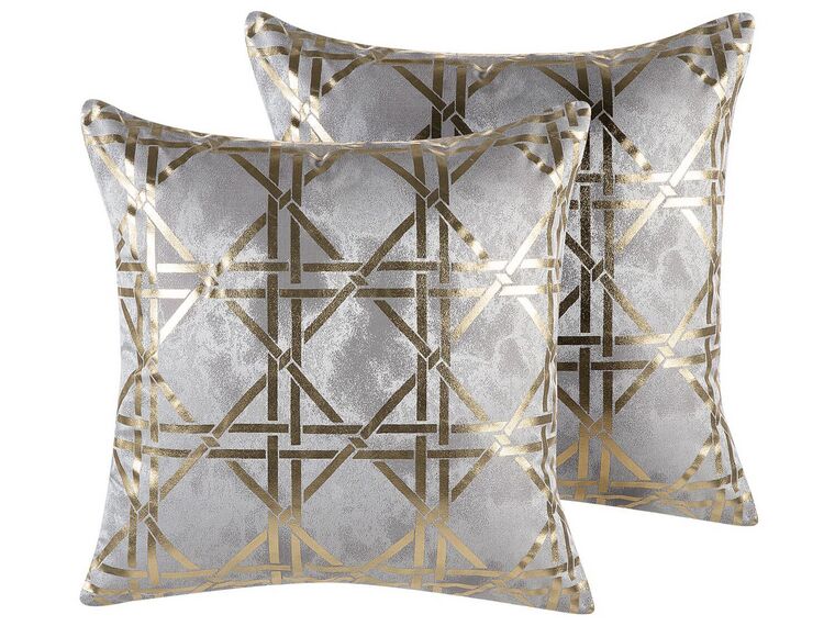 Set of 2 Cushions Geometric Pattern 45 x 45 cm Grey with Gold CASSIA_769208