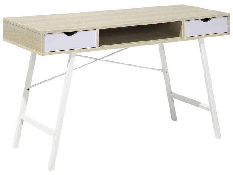 Schreibtisch heller Holzfarbton / weiss 120 x 48 cm 2 Schubladen CLARITA_710501