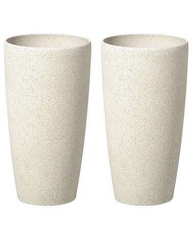 Conjunto de 2 vasos para plantas em pedra creme clara 23 x 23 x 42 cm ABDERA