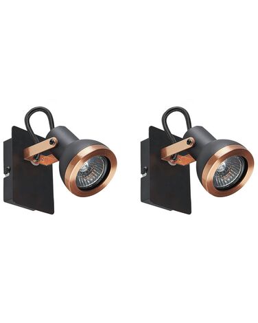 Set of 2 Metal Spotlight Lamps Black and Copper BARO